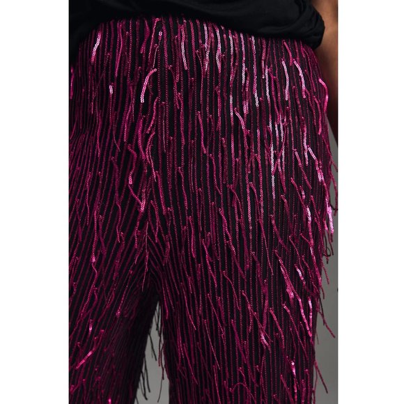 Anthropologie Maeve Fringed Sequined Wide-Leg Pants Plum Purple 20W Plus - Picture 4 of 13